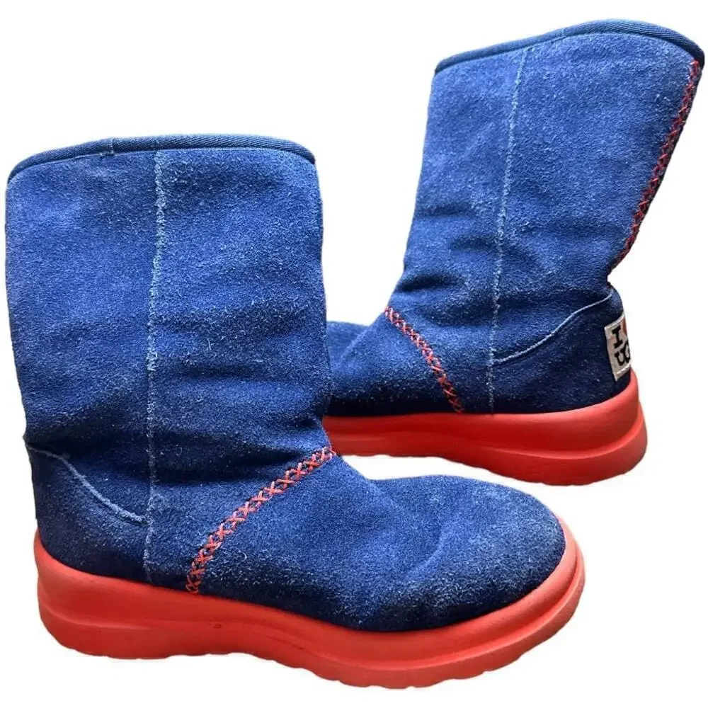 Ugg Blue Red I Love Ugg Sparkle Heart Sherpa Mid-Calf Boots Women's Size 5